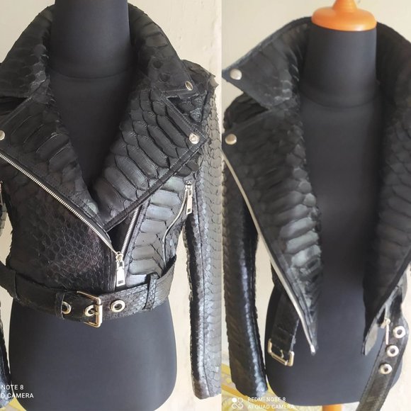 Black Snakeskin Women Motorcycle Jacket - Picture 7 of 8